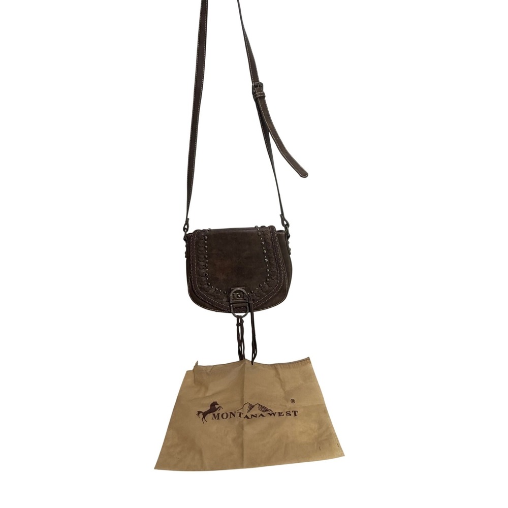 Montana West Brown Studded Crossbody‎ Saddle Bag Western Boho Tassel Handbag